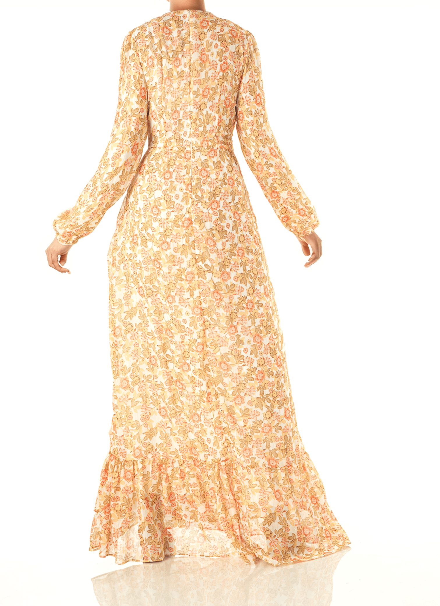 Pastel Floral with hint of gold Petite maxi dress Kabayare