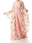 Pastel Pink floral butterfly Chiffon Kaftan abaya Kabayare