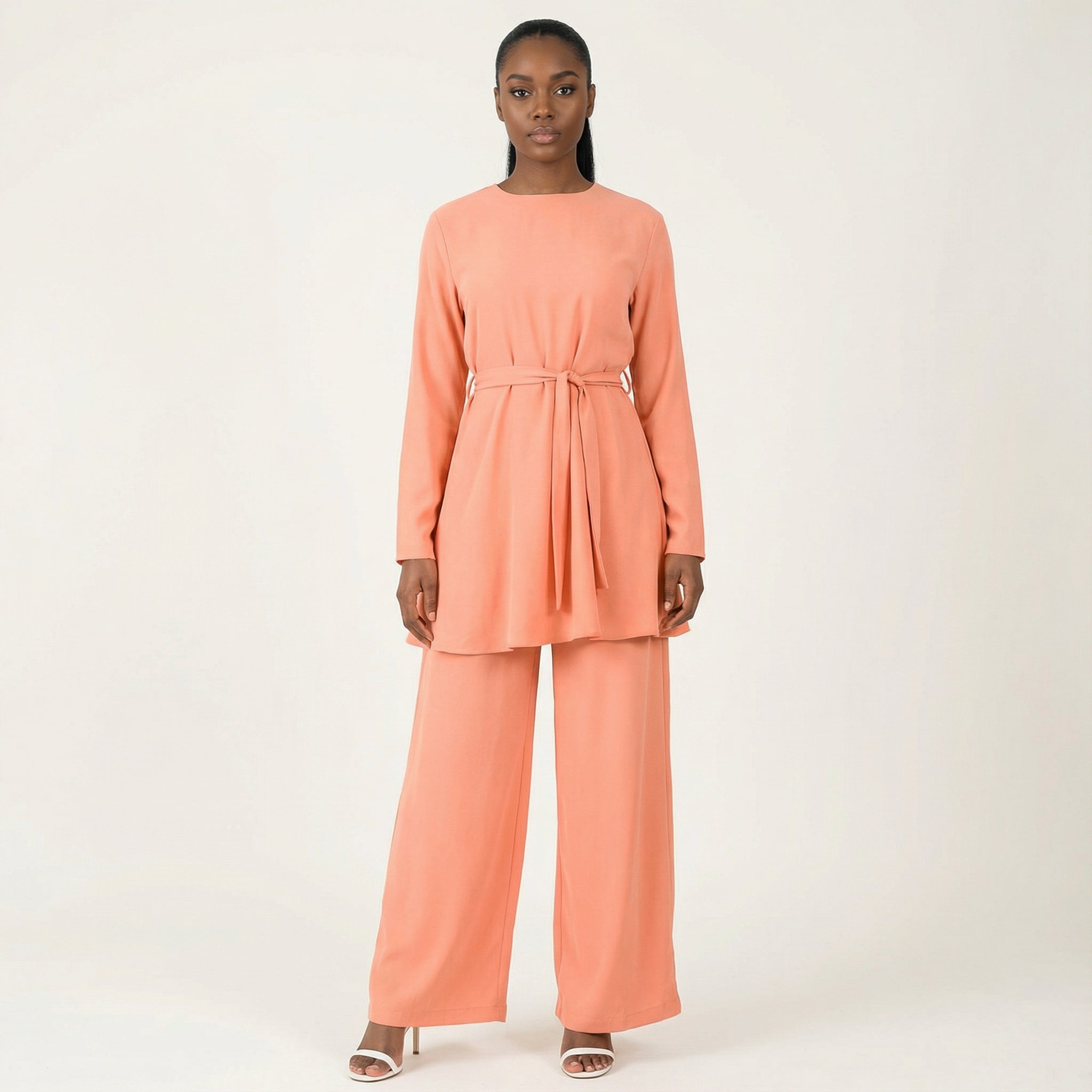 Peach Blush Solid Modest Matching set Kabayare