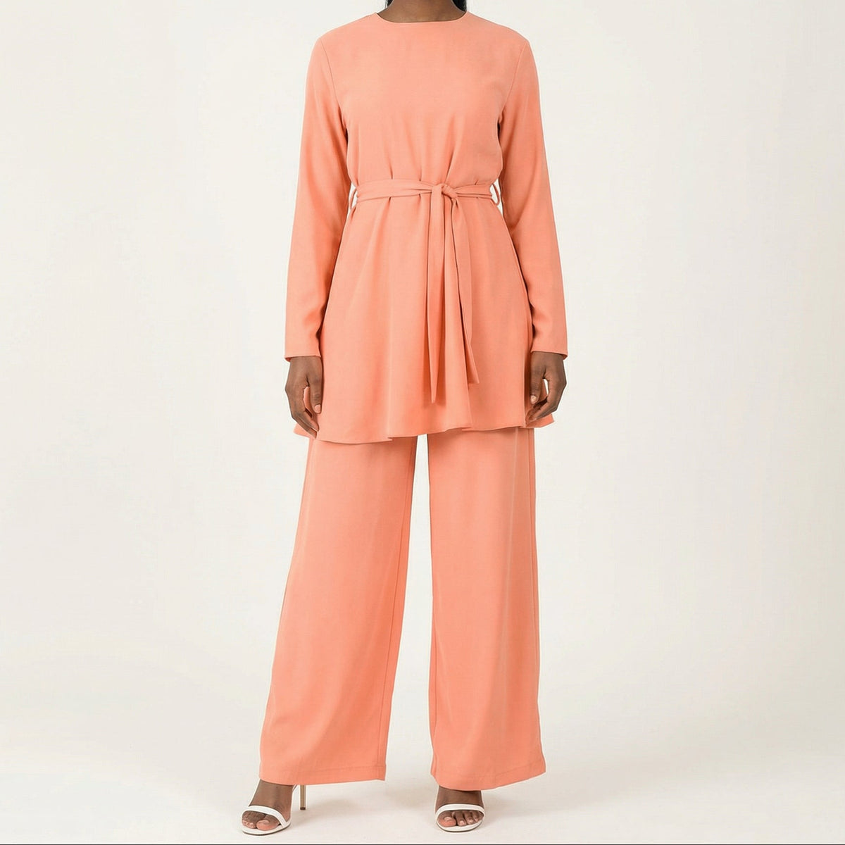 Peach Blush Solid Modest Matching set Kabayare
