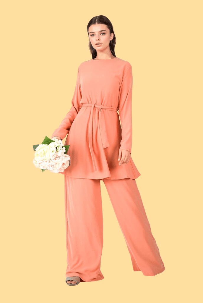 Peach Blush Solid Modest Matching set Kabayare