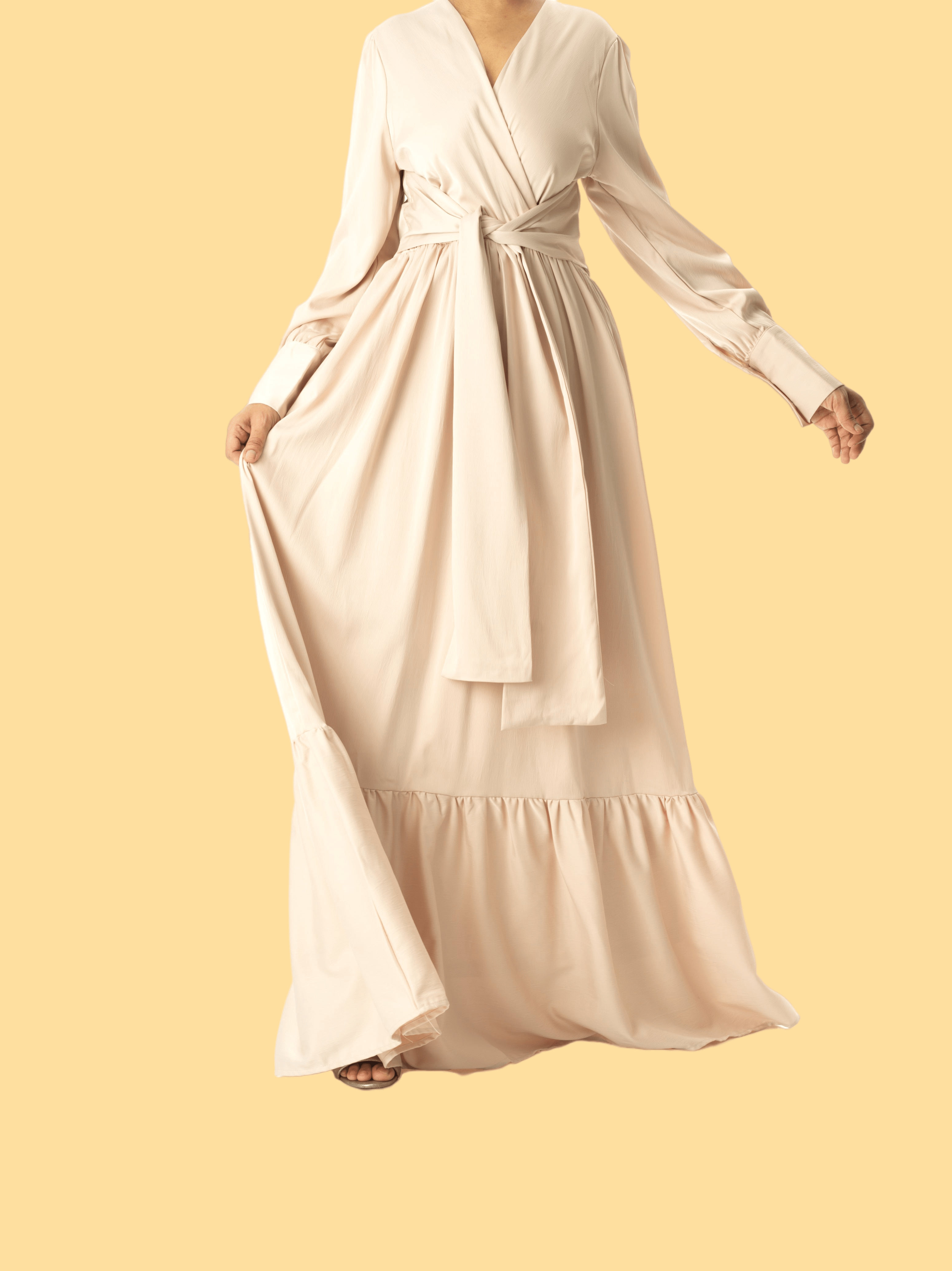 Pearl Dancing With You pretty satin Long sleeve Maxi dress Kabayare