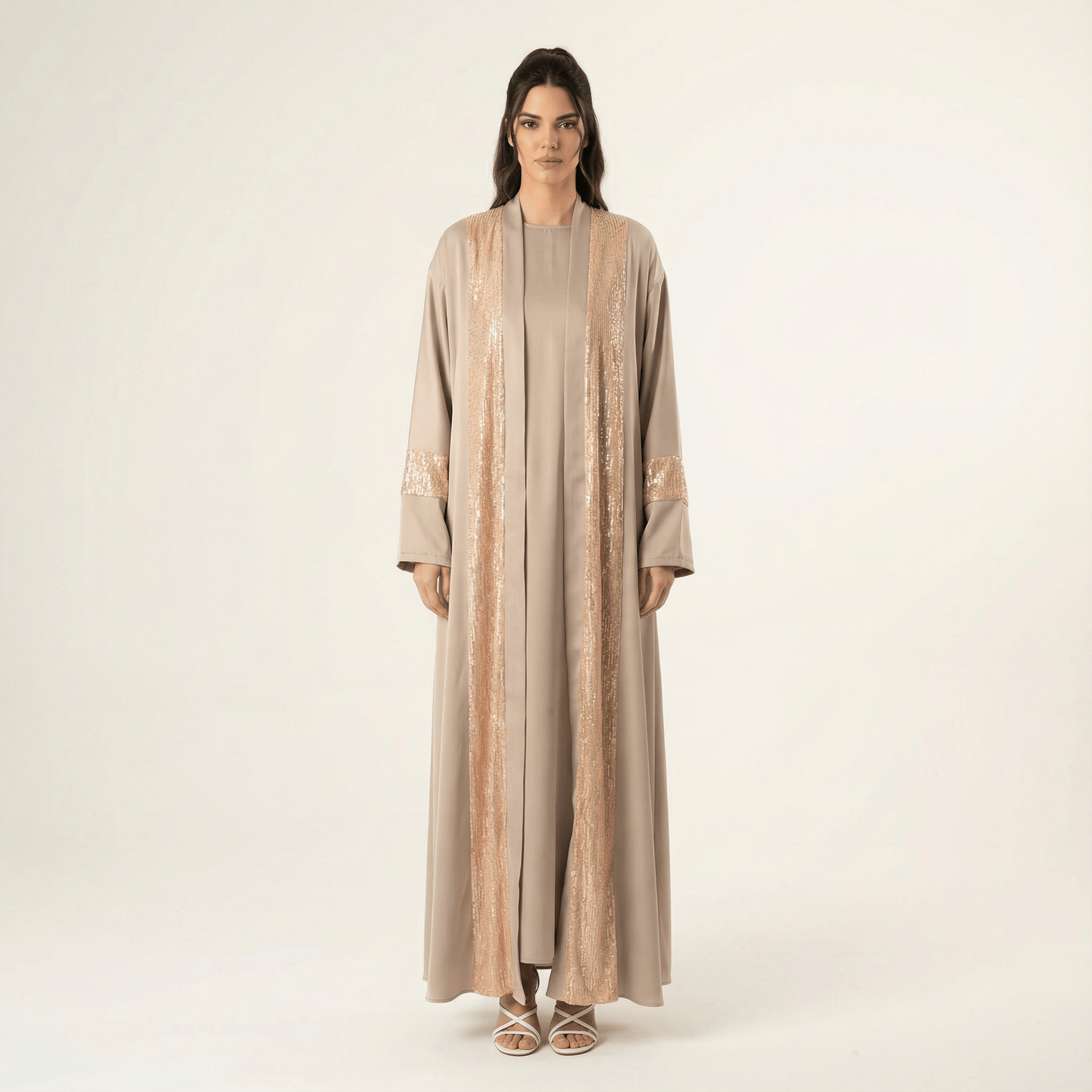 Pearl Mauve Malika sequin Abaya satin set Kabayare