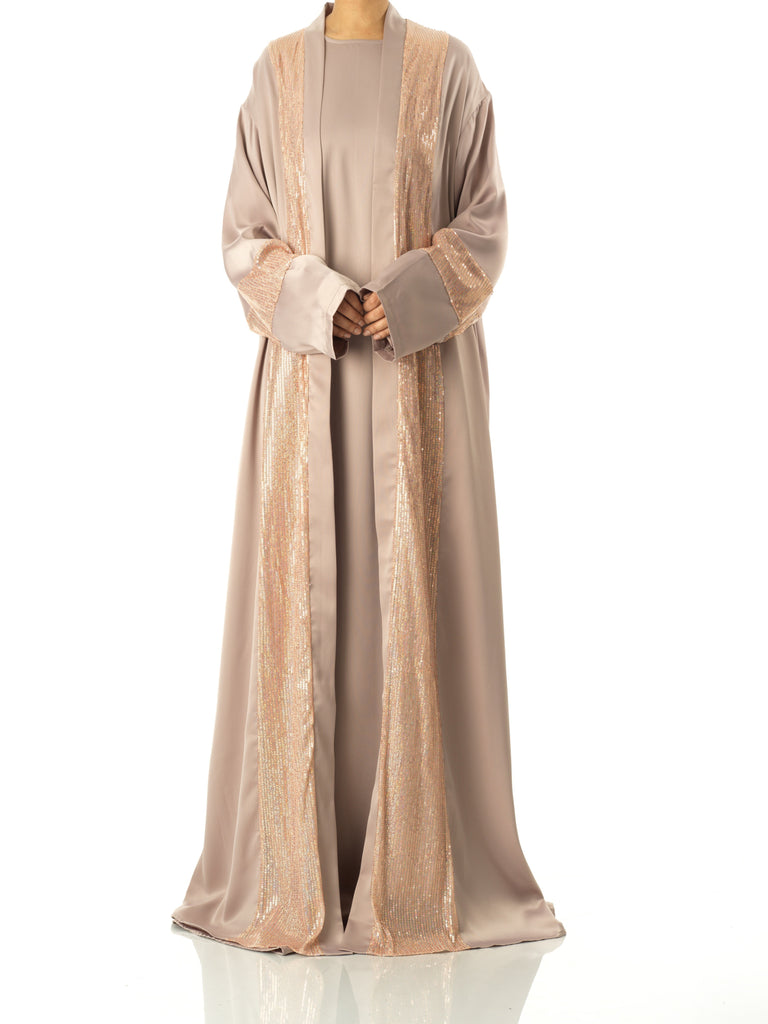 Pearl Mauve Malika sequin Abaya satin set Kabayare