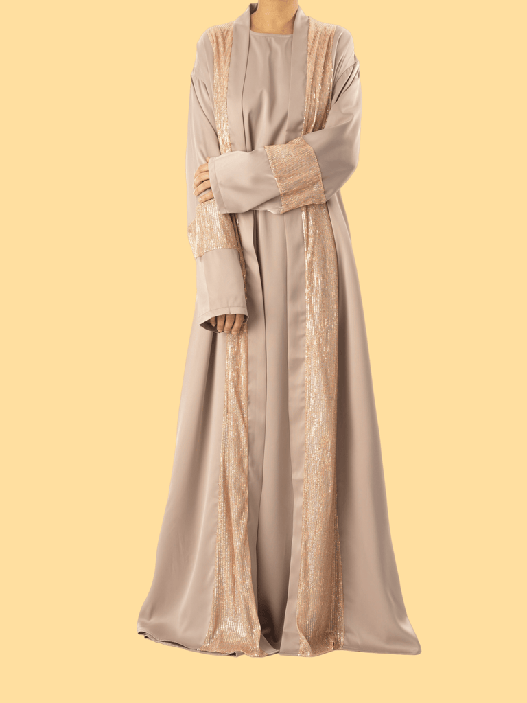 Pearl Mauve Malika sequin Abaya satin set Kabayare