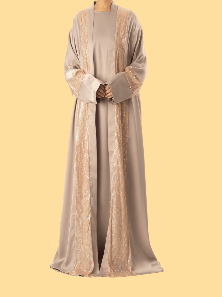 Pearl Mauve Malika sequin Abaya satin set Kabayare