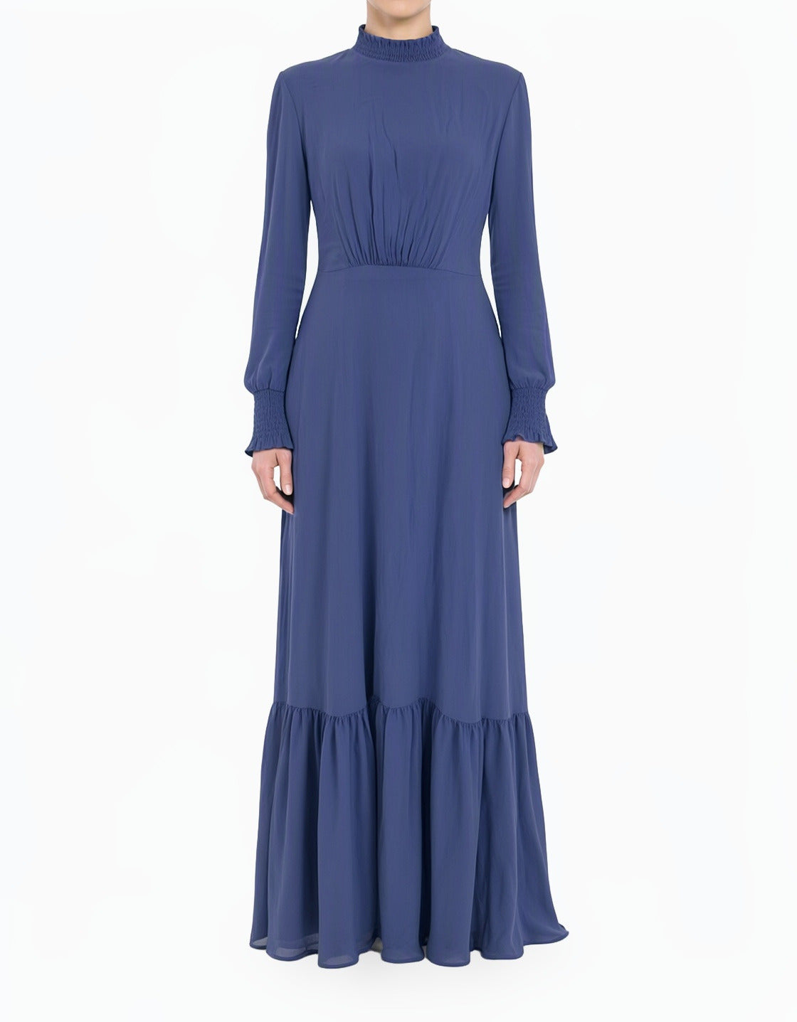 Periwinkle Lucca Smocked High Neck Modest Maxi Dress Kabayare