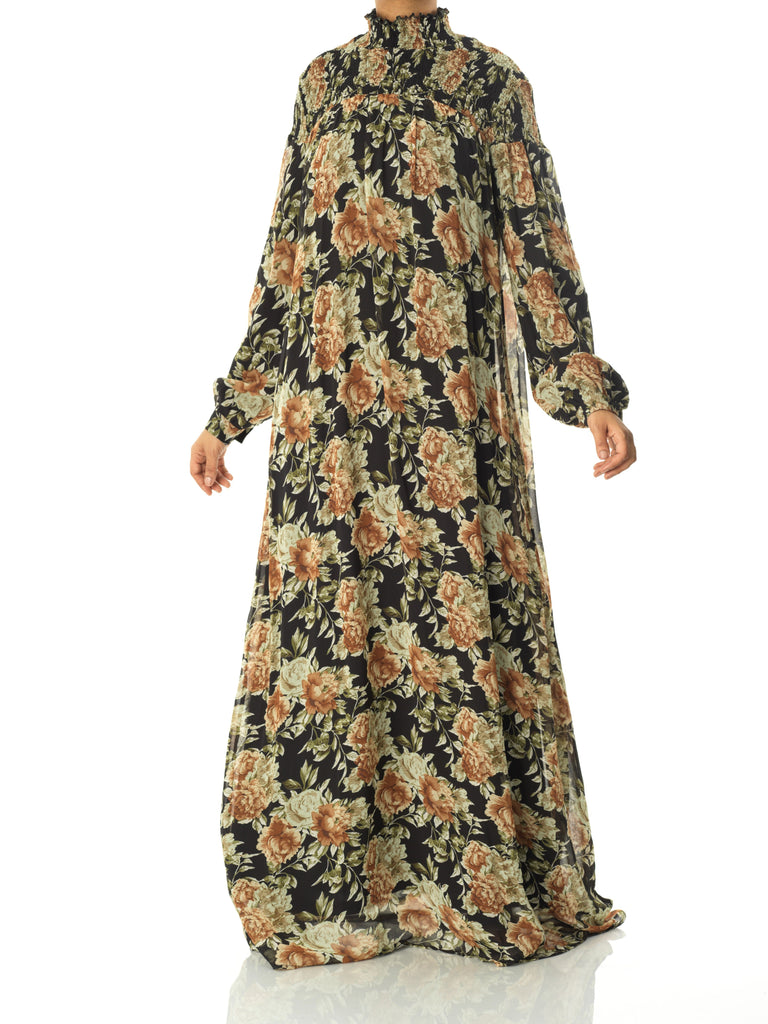 pretty Floral umbrella chiffon maxi dress Kabayare