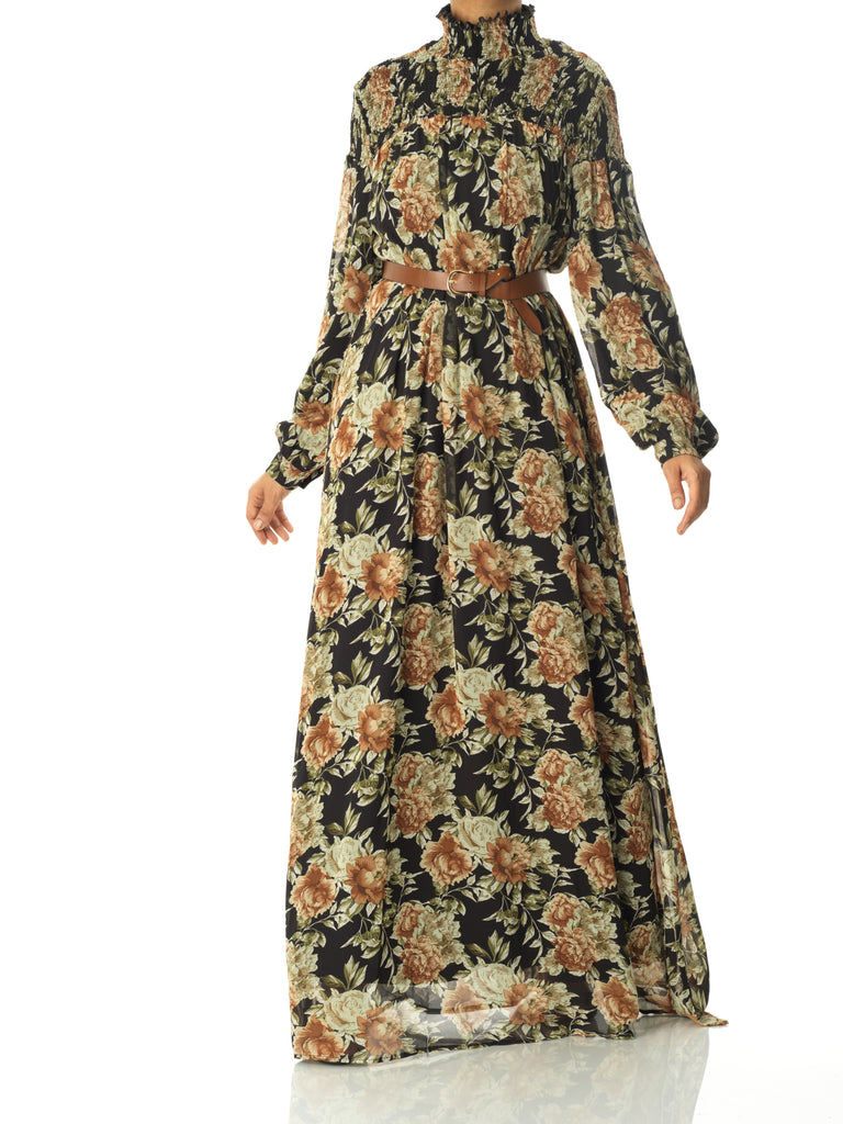 pretty Floral umbrella chiffon maxi dress Kabayare