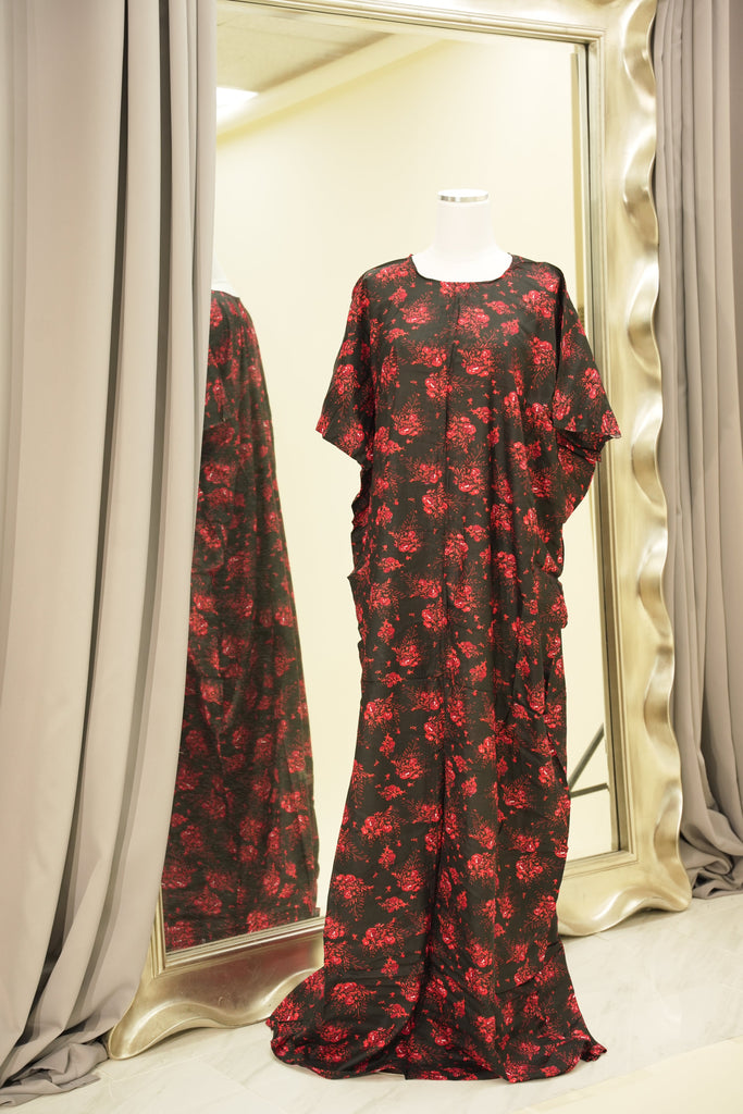 Red Cherry Blossom print bati dress Kabayare