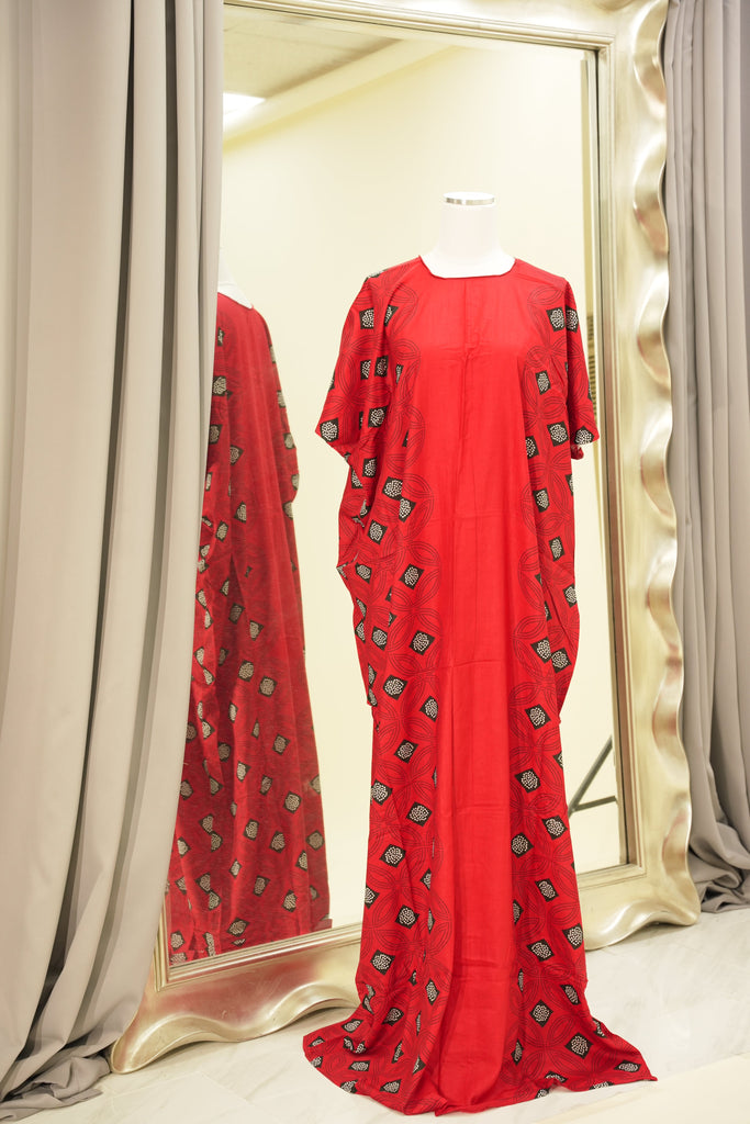 Red Marwa print bati dress Kabayare