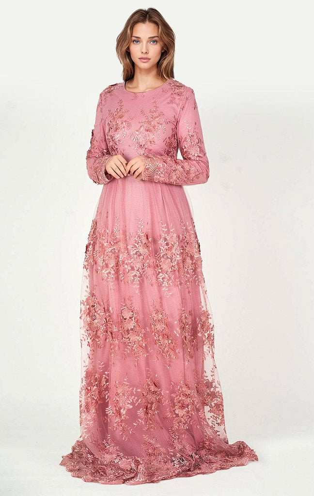 Rose Mauve PRINCESS ROSETTES MODEST GOWN Kabayare