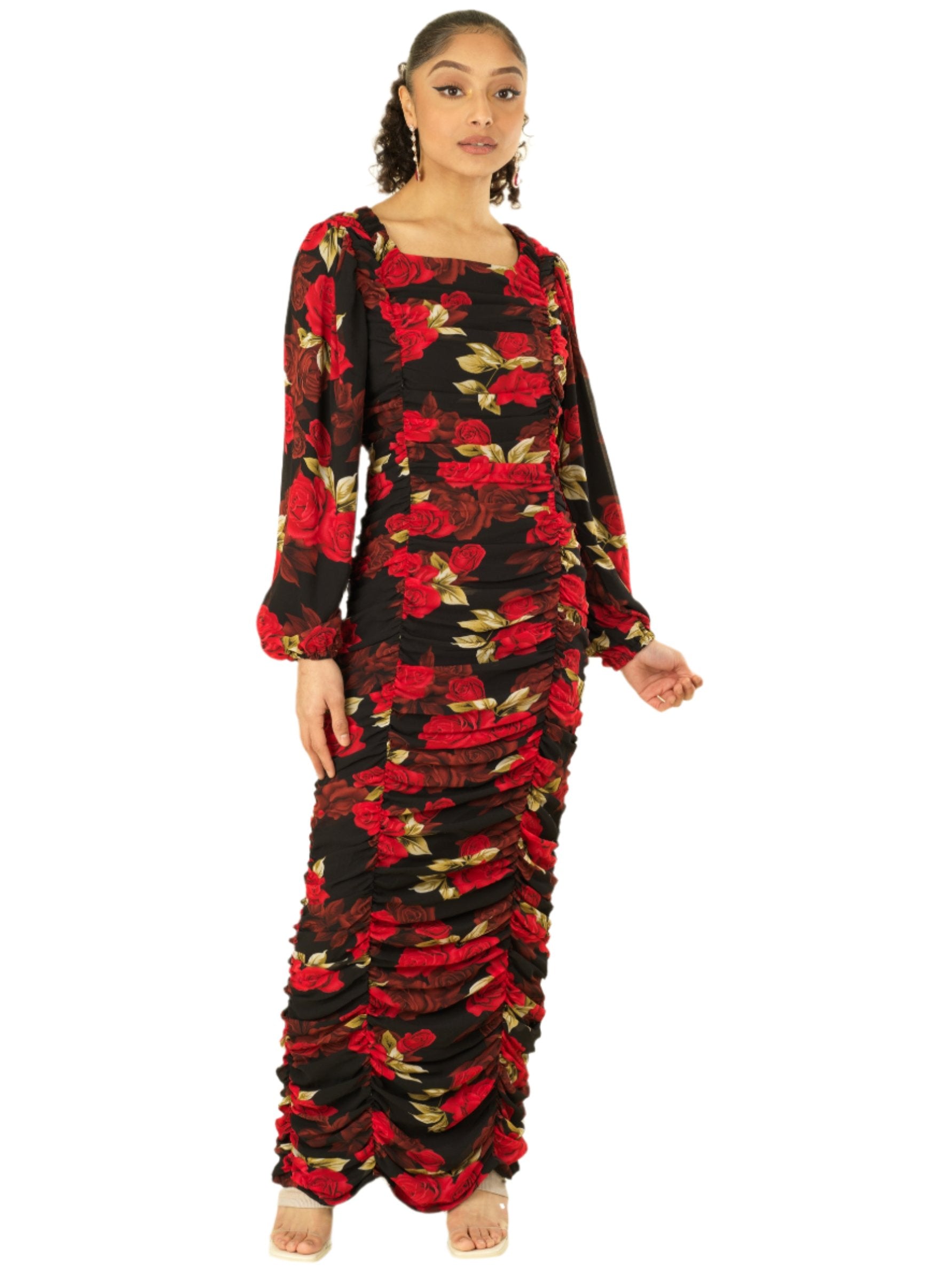 Roses are Red  bodycon chiffon maxi dress Kabayare