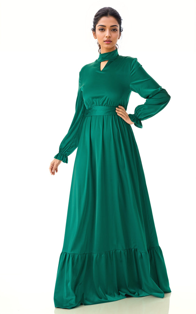 Royal Green Satin dreamy romance modest maxi dress Kabayare