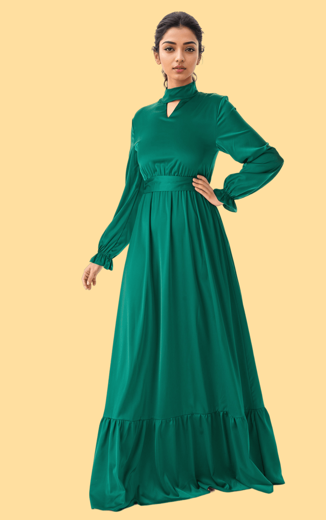 Royal Green Satin dreamy romance modest maxi dress Kabayare