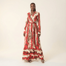 Ruby Red satin long sleeve maxi dress Kabayare