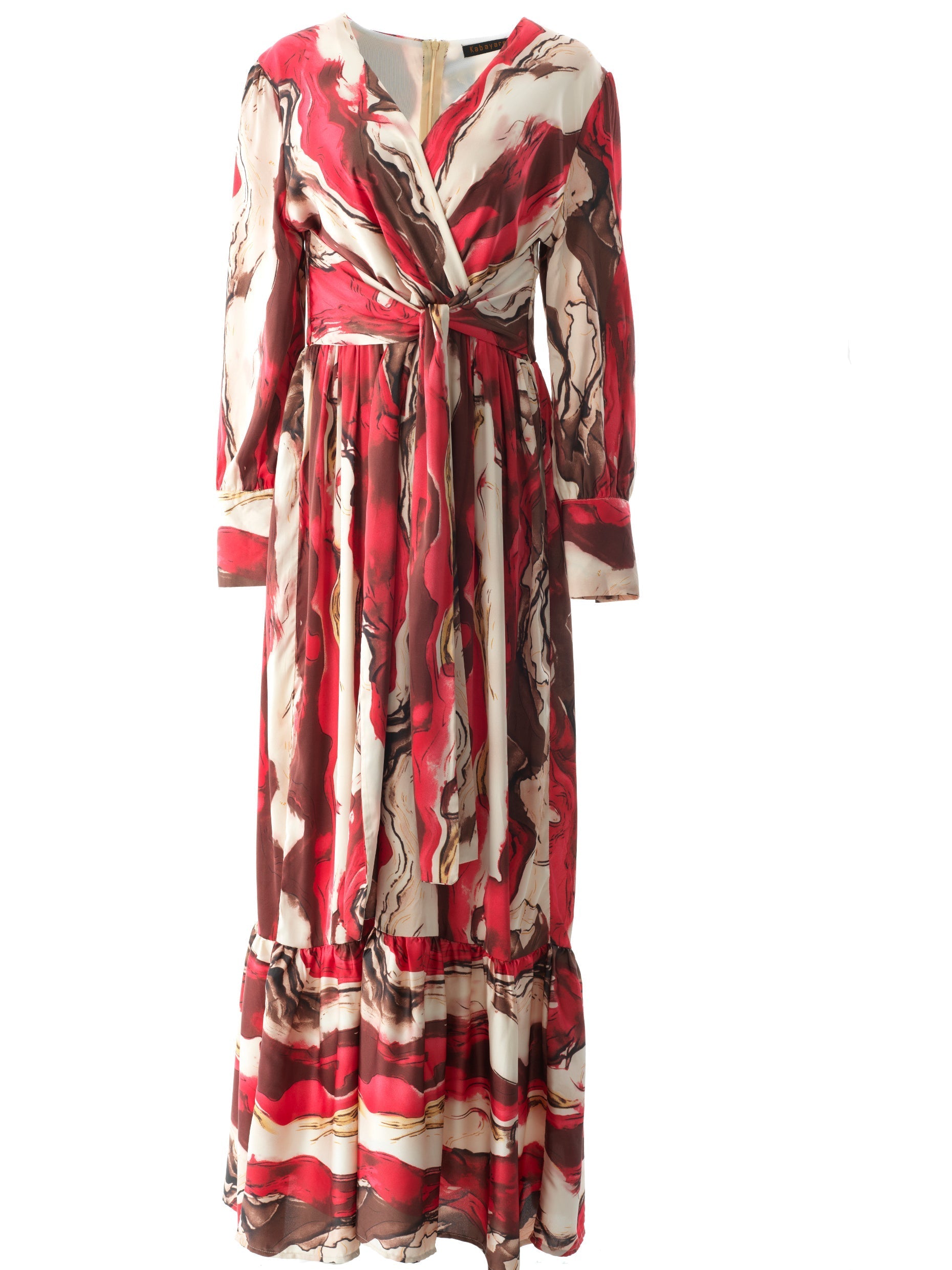 Ruby Red satin long sleeve maxi dress Kabayare