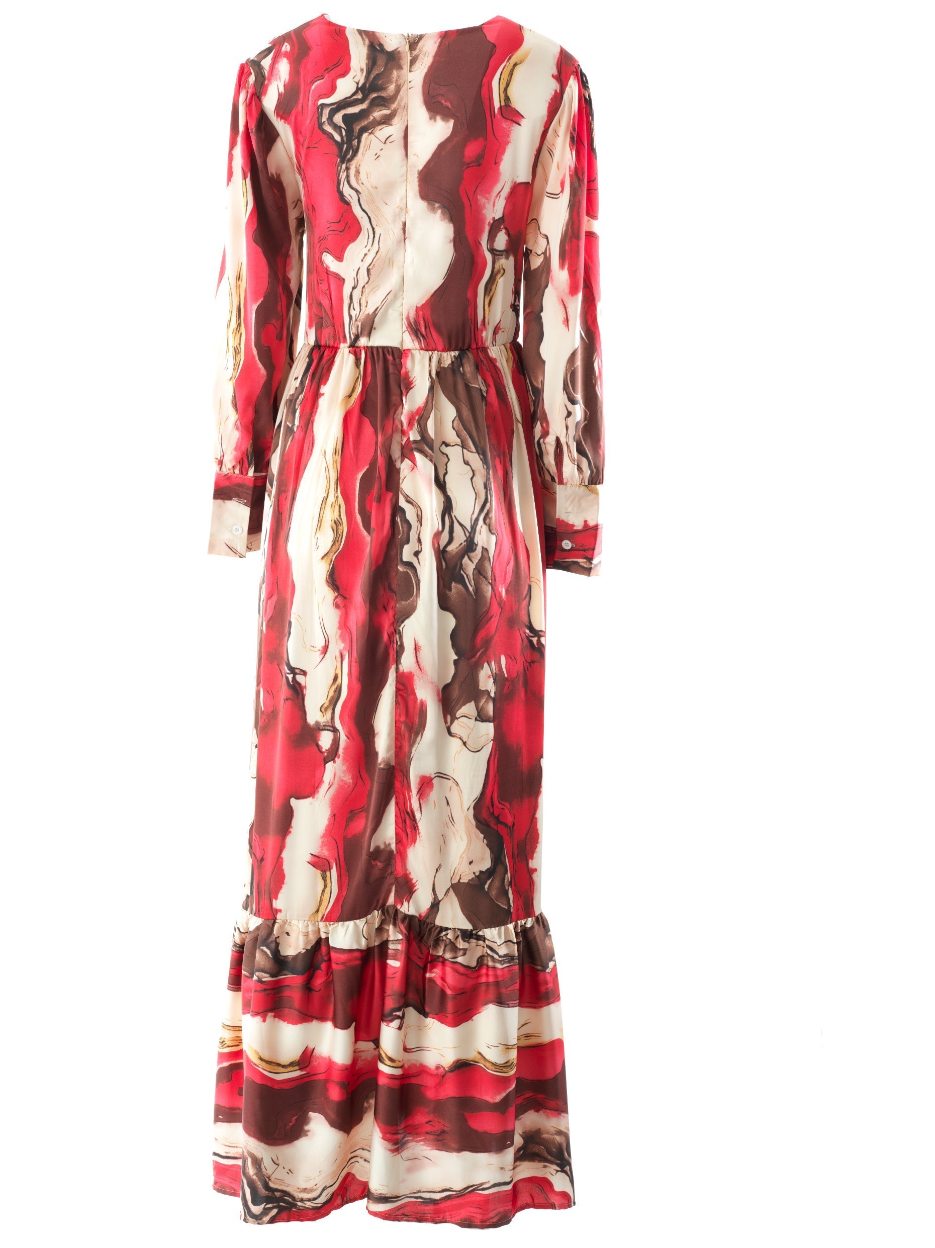 Ruby Red satin long sleeve maxi dress Kabayare