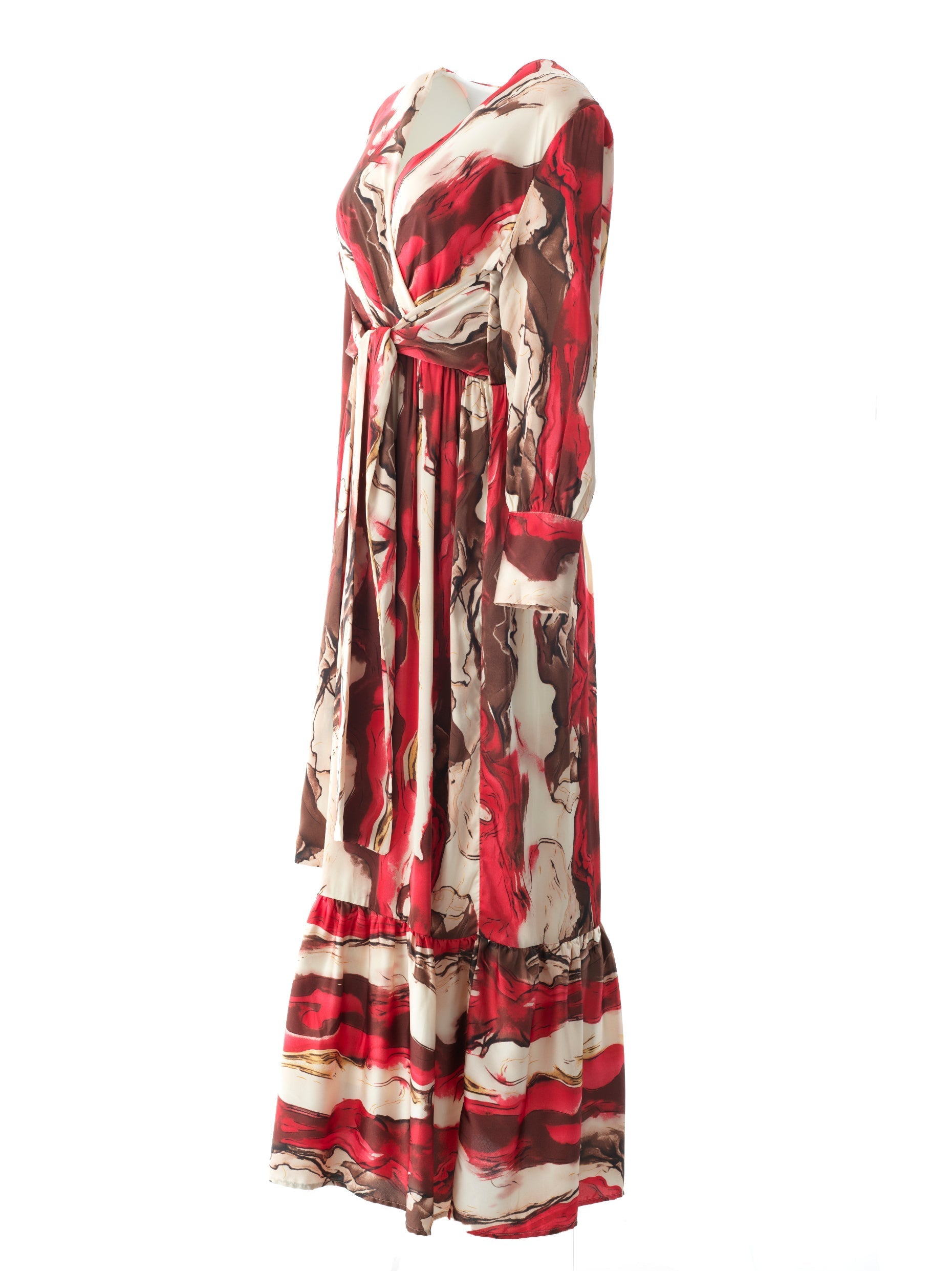 Ruby Red satin long sleeve maxi dress Kabayare