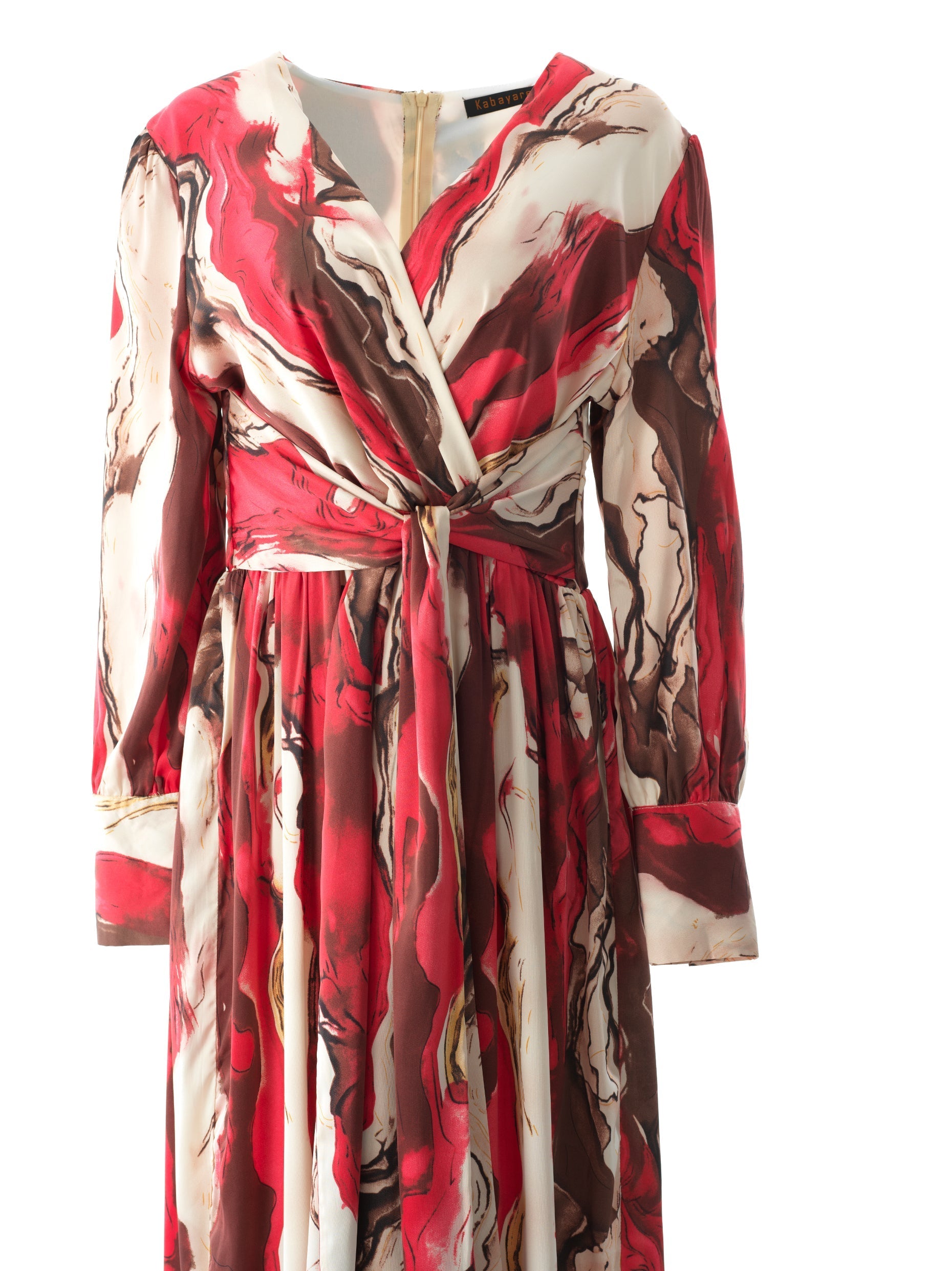 Ruby Red satin long sleeve maxi dress Kabayare