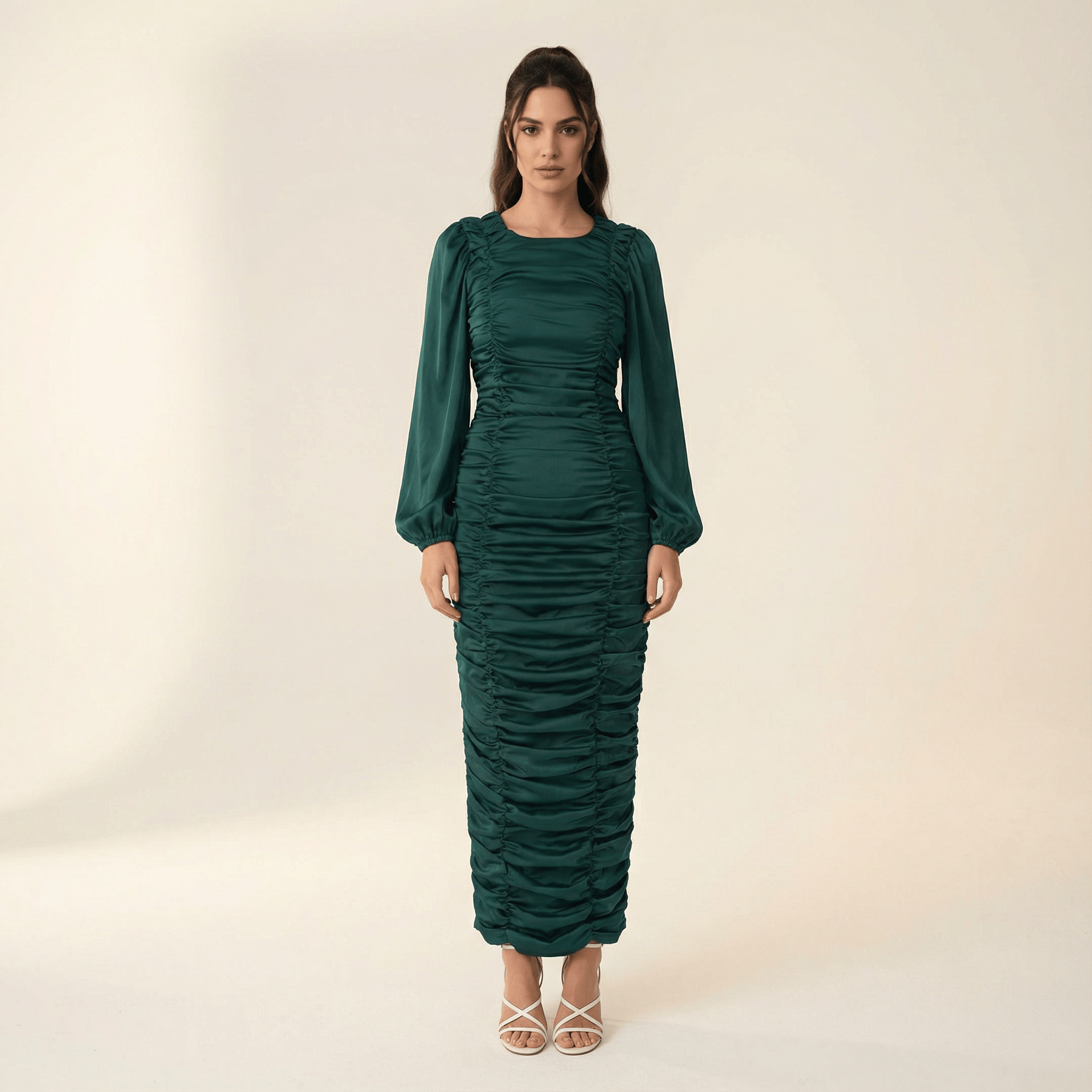 Ruched body-con satin maxi dress Kabayare