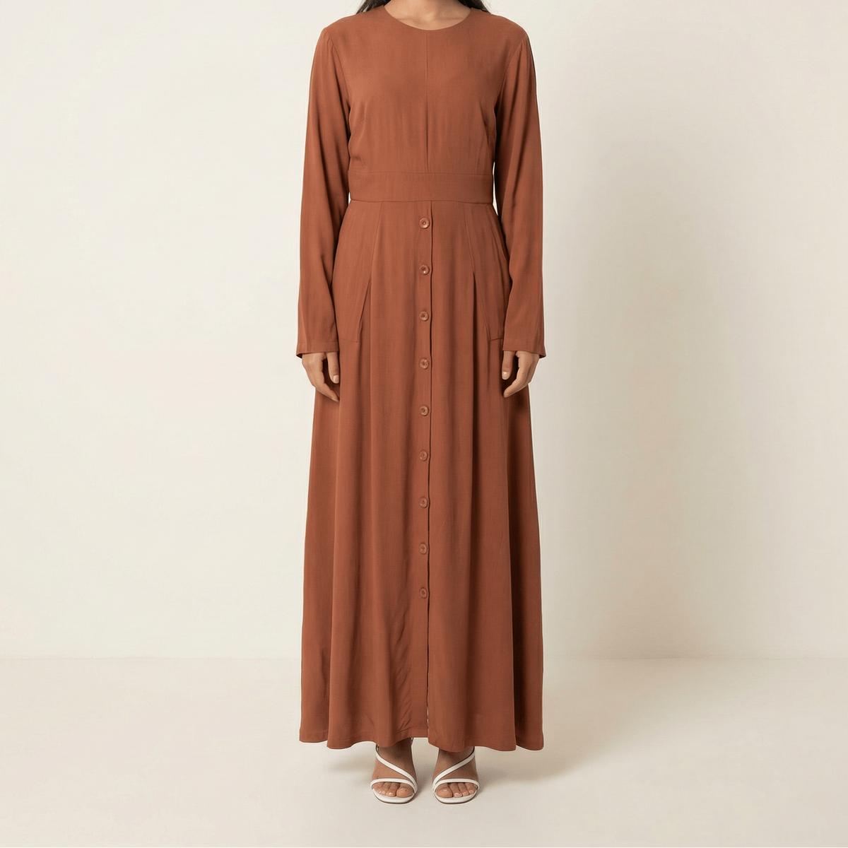 Rust Manal button down Modal dress Kabayare