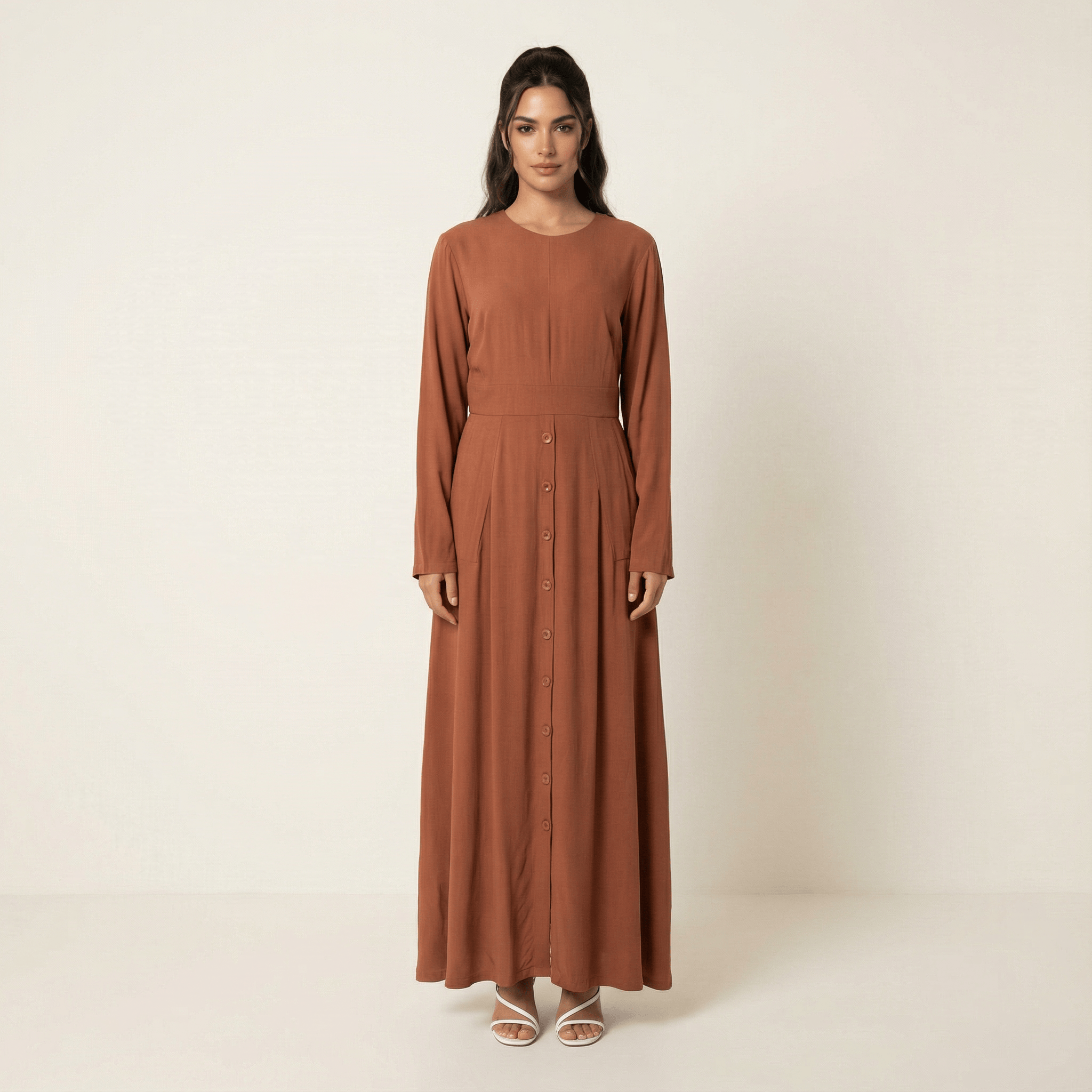Rust Manal button down Modal dress Kabayare