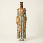 Safiyah  print silk chiffon shimmer maxi dress Kabayare