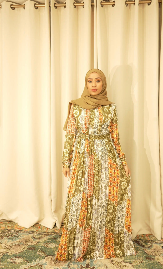 Safiyah  print silk chiffon shimmer maxi dress Kabayare