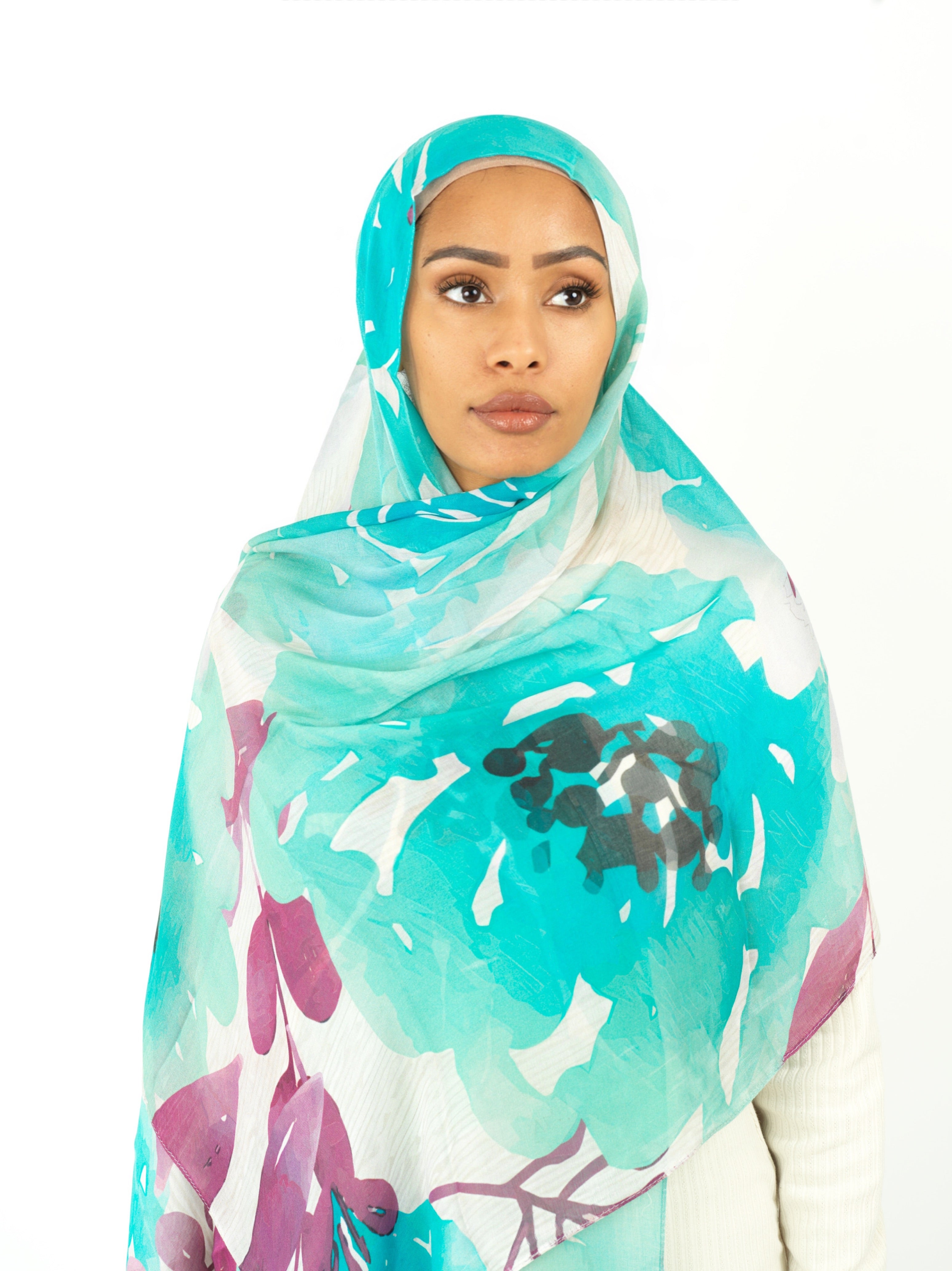 Samira blue modal print hijab Kabayare