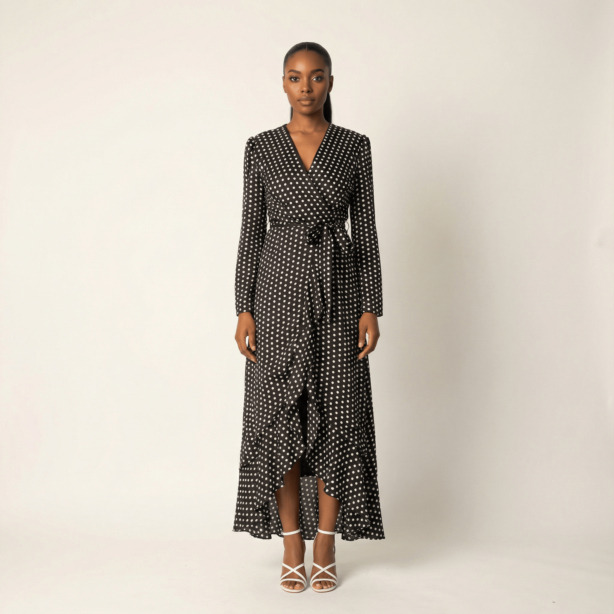 Satin Polka dots wrap Kimono dress Kabayare
