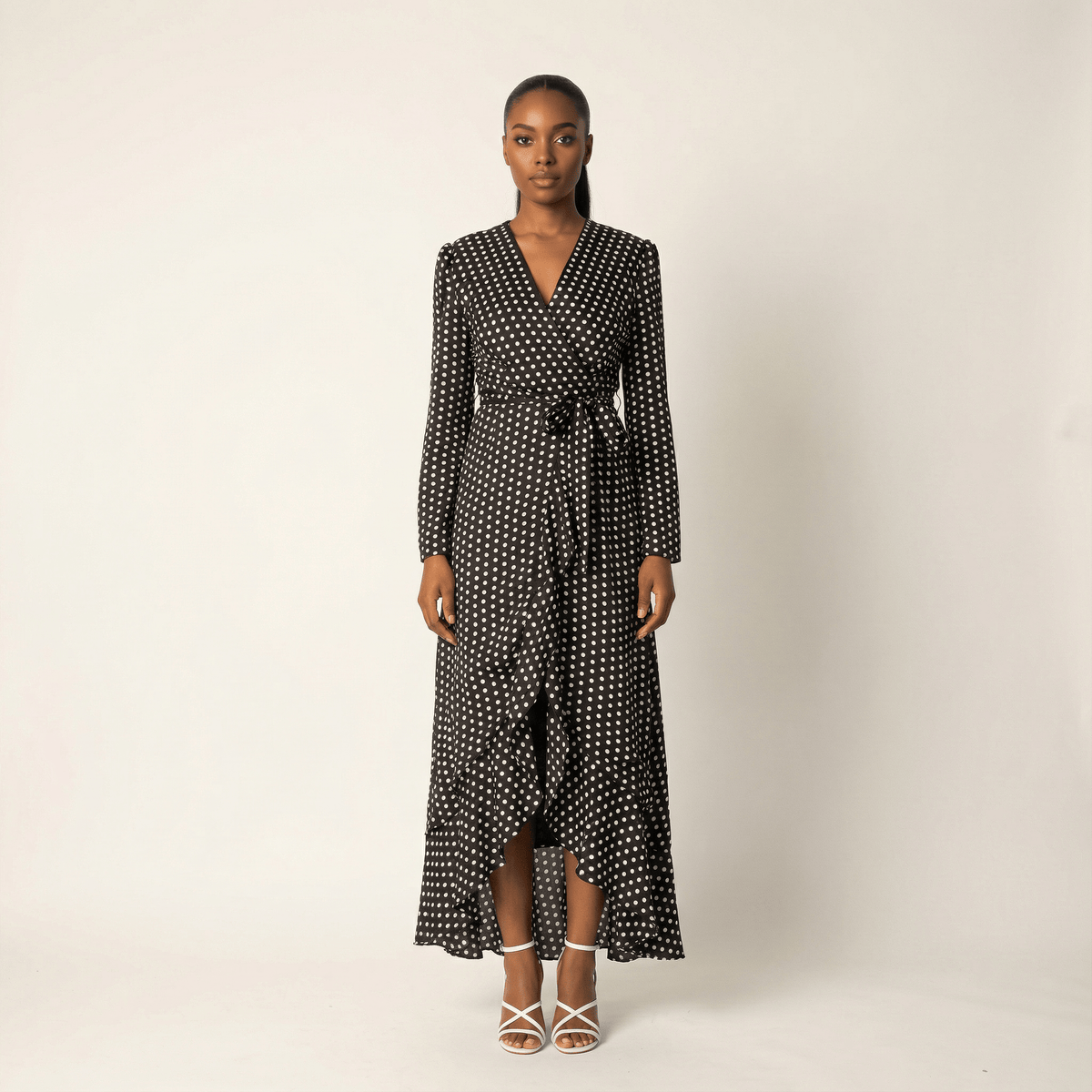 polka dot wrap dress Maxi for Women Graduation Wedding Guest Long Dresses V Neck Belted Flowy Dress Elegant Prom Gown and sunlight Wrap Dress - Dots