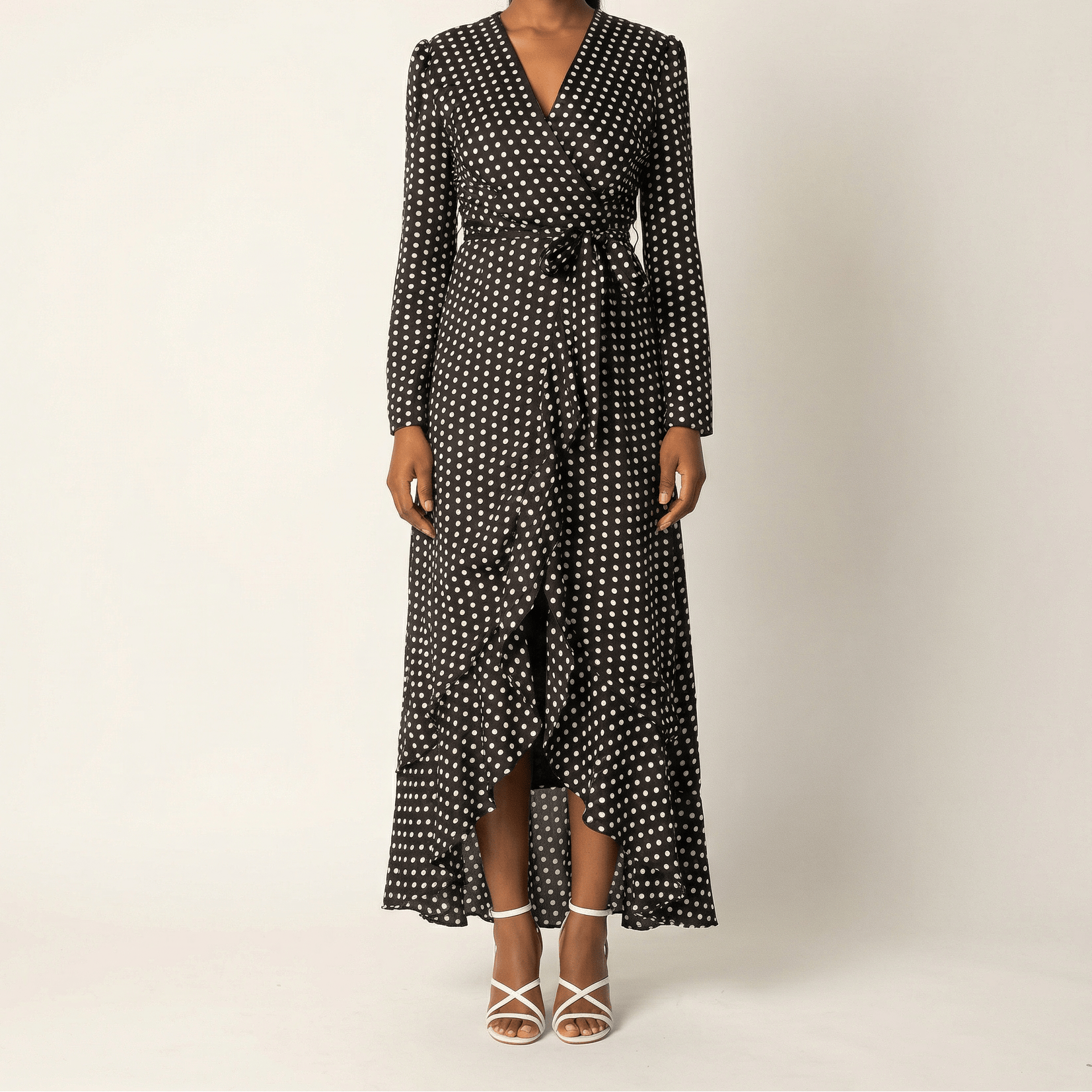 Satin Polka dots wrap Kimono dress Kabayare