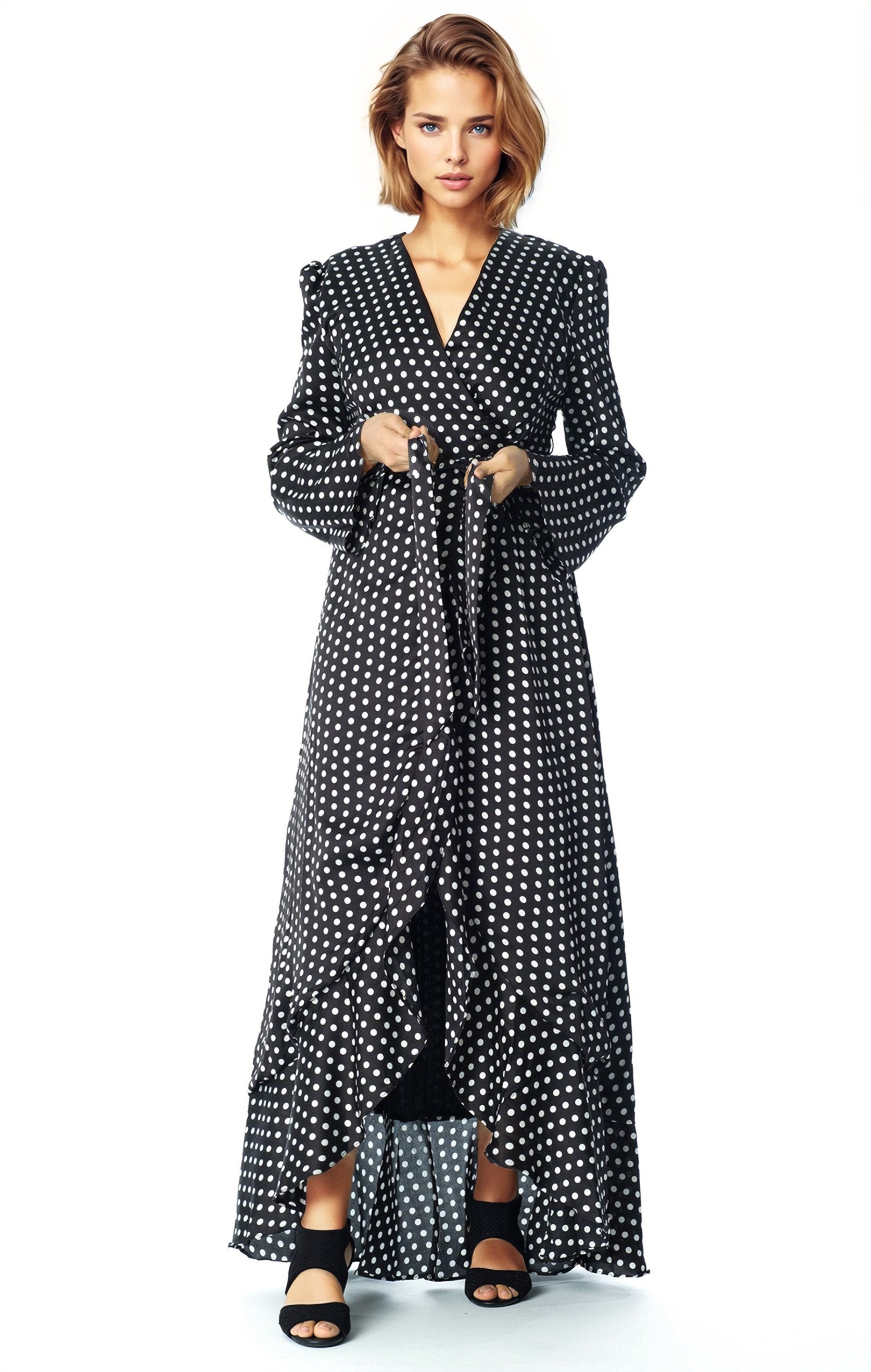 Satin polka dot wrap dress cheap