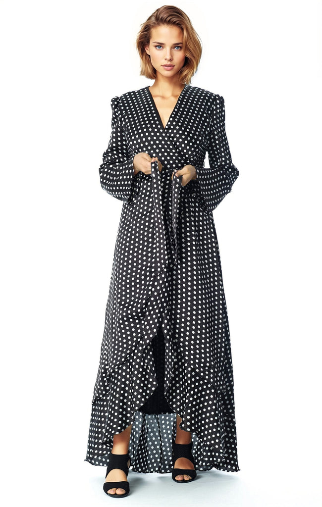 Satin Polka dots wrap Kimono dress Kabayare