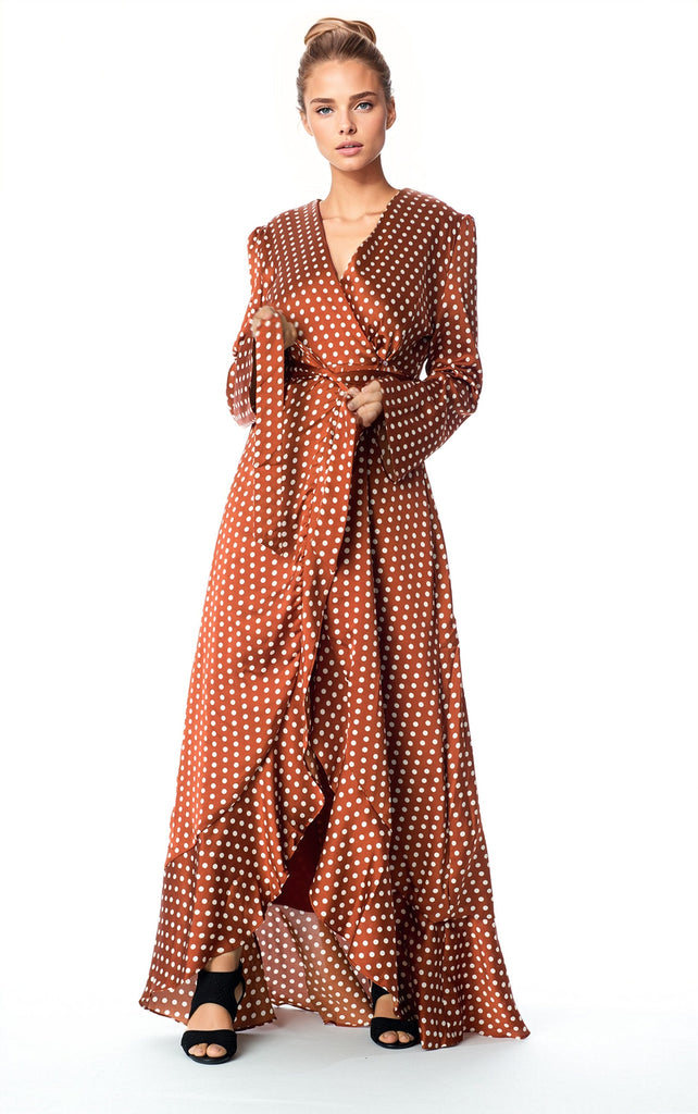 Satin Polka dots wrap Kimono dress Kabayare