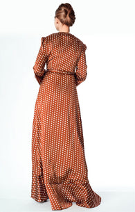 Satin Polka dots wrap Kimono dress