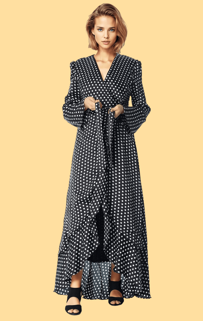 Satin Polka dots wrap Kimono dress Kabayare