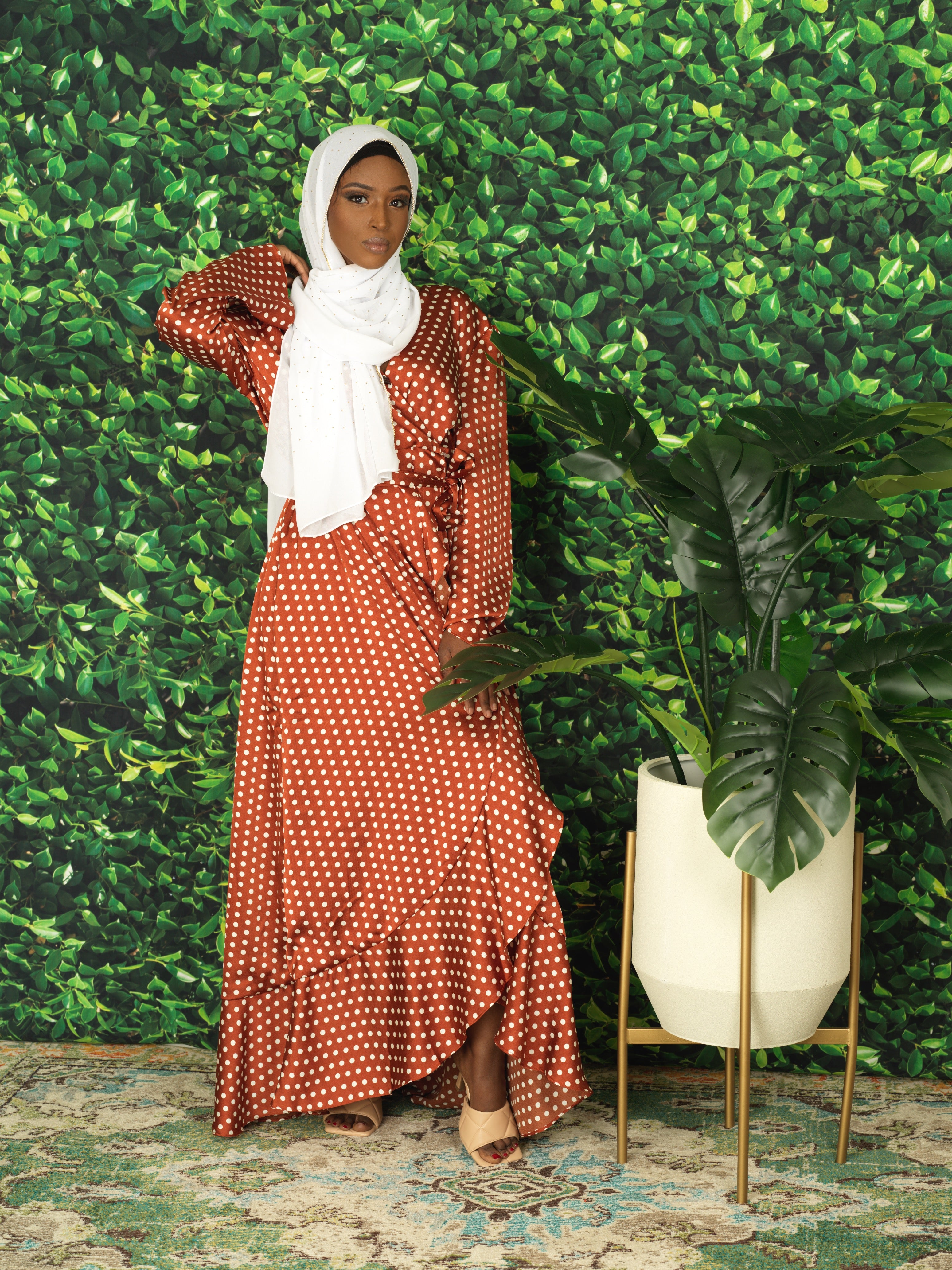Satin Polka dots wrap Kimono dress Kabayare
