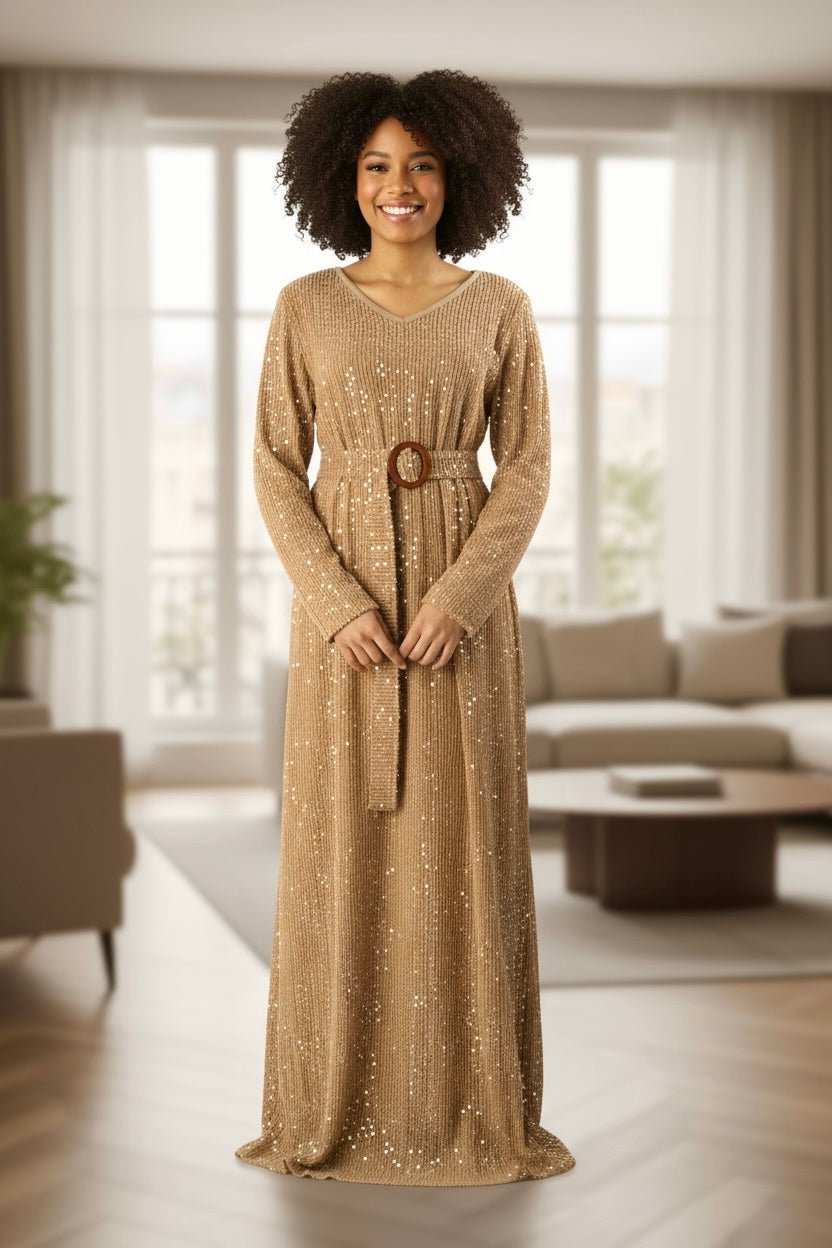 Sequin knit modest maxi dress Kabayare