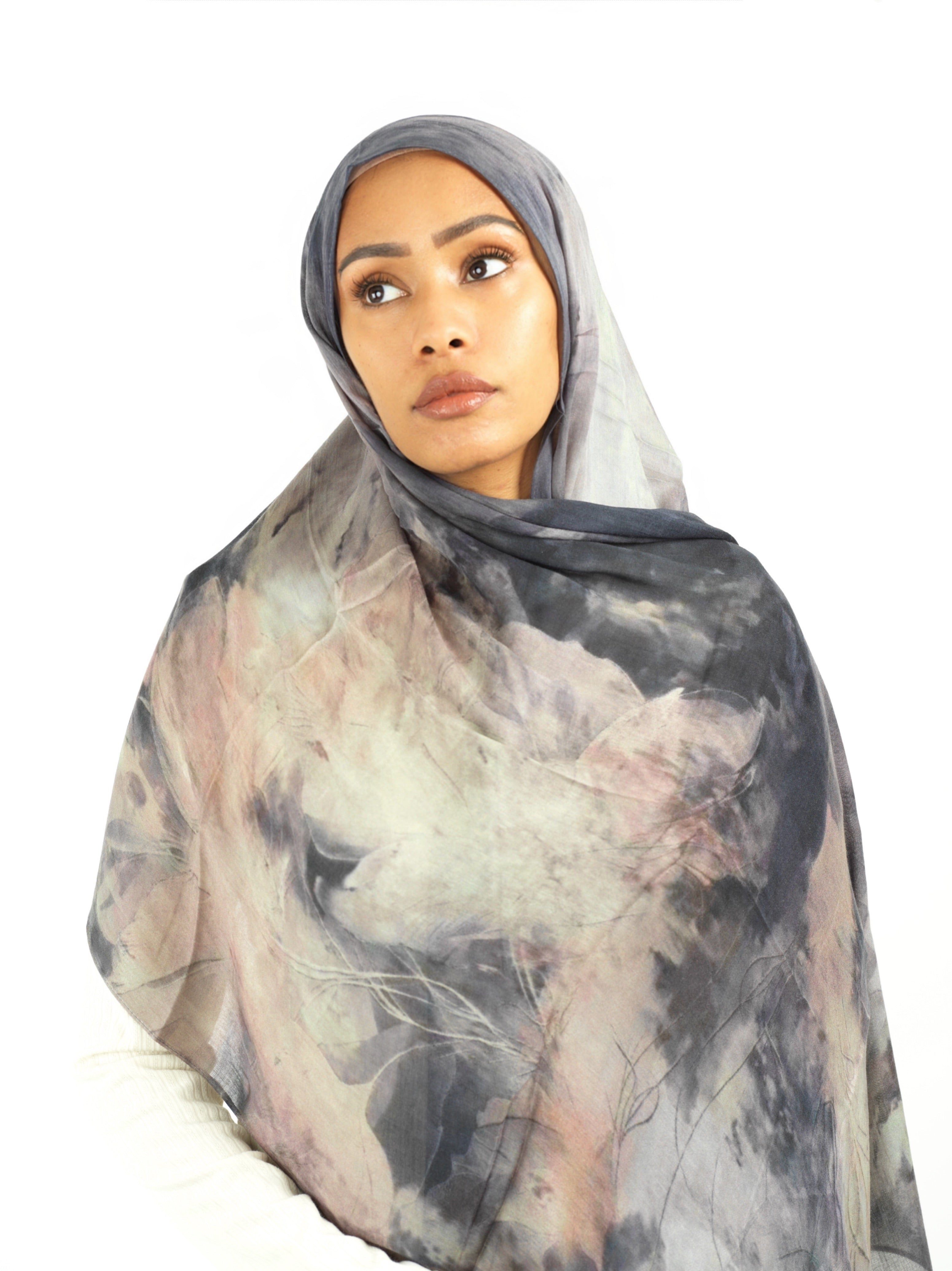 Soft gray modal print hijab Kabayare