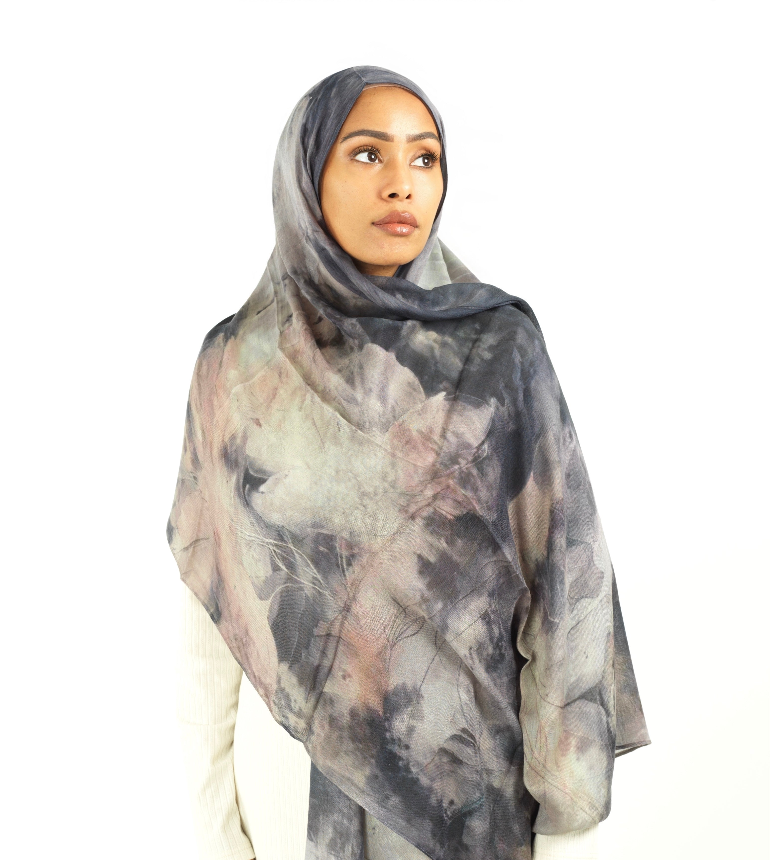 Soft gray modal print hijab Kabayare