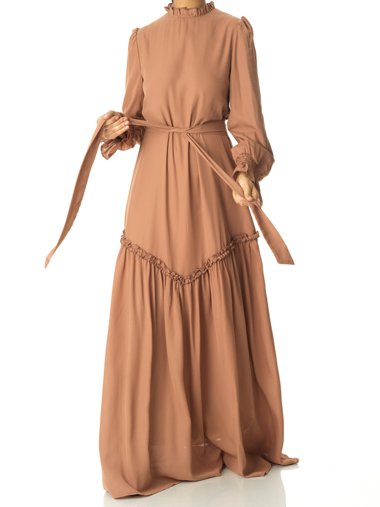 Soft Mocha Barcelona long sleeve maxi dress Kabayare