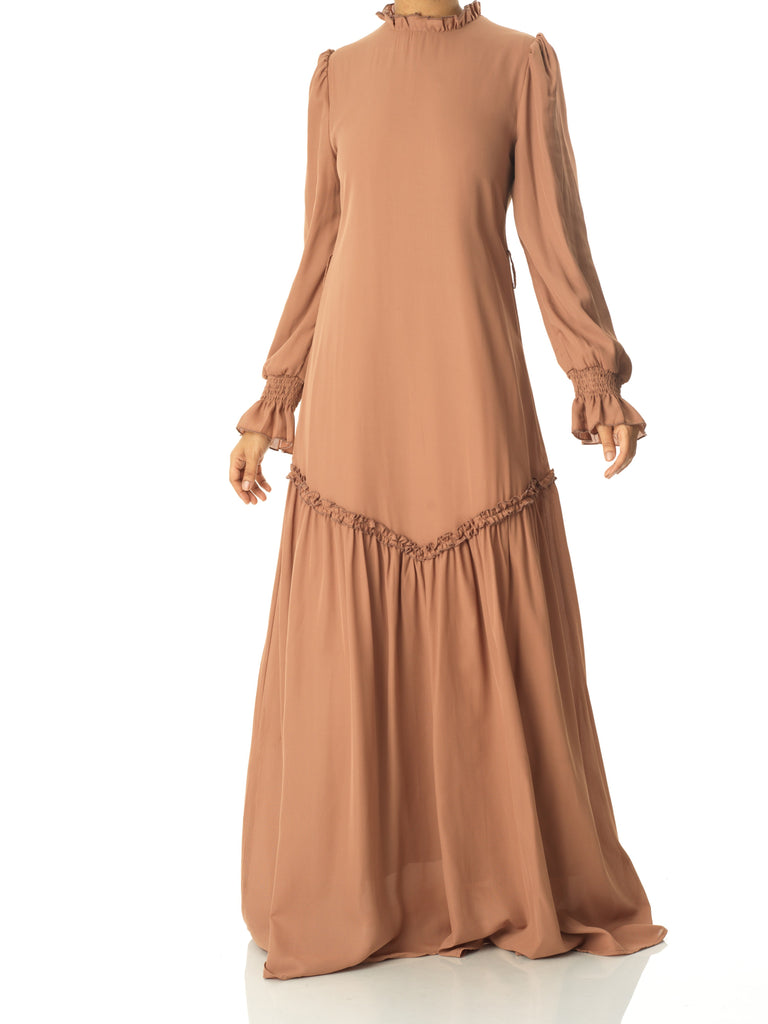 Soft Mocha Barcelona long sleeve maxi dress Kabayare