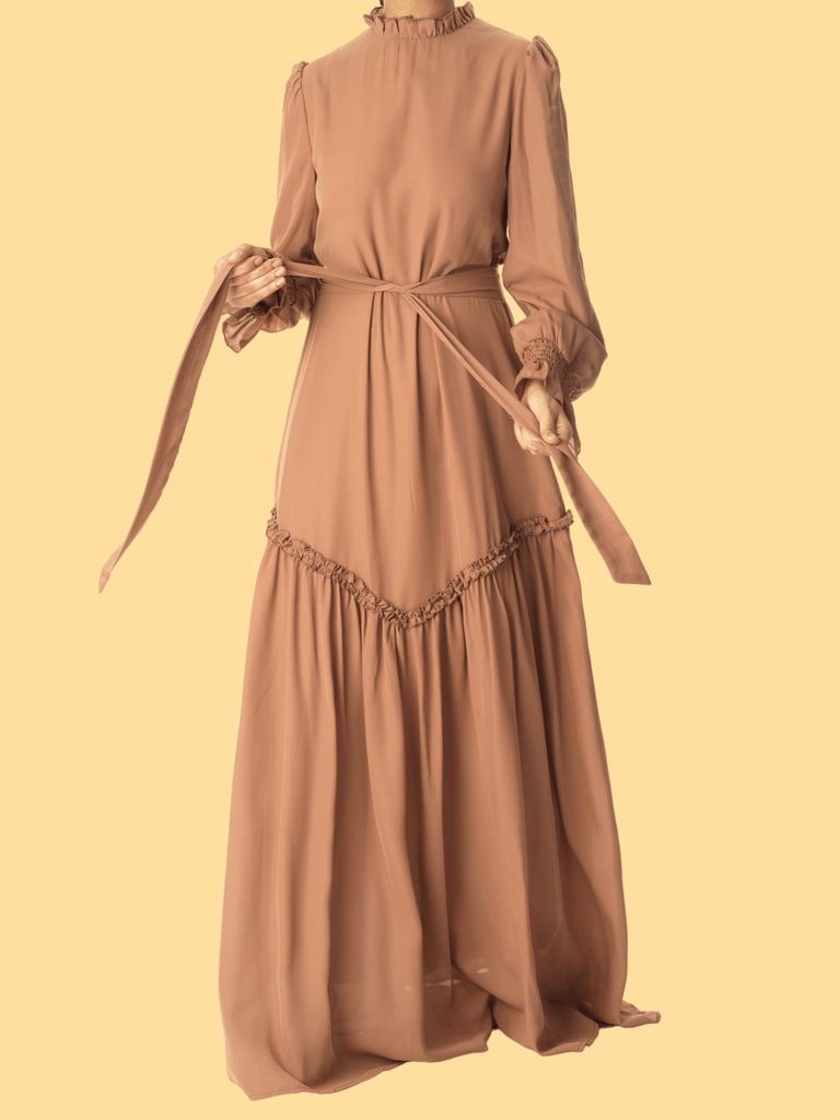 Soft Mocha Barcelona long sleeve maxi dress Kabayare