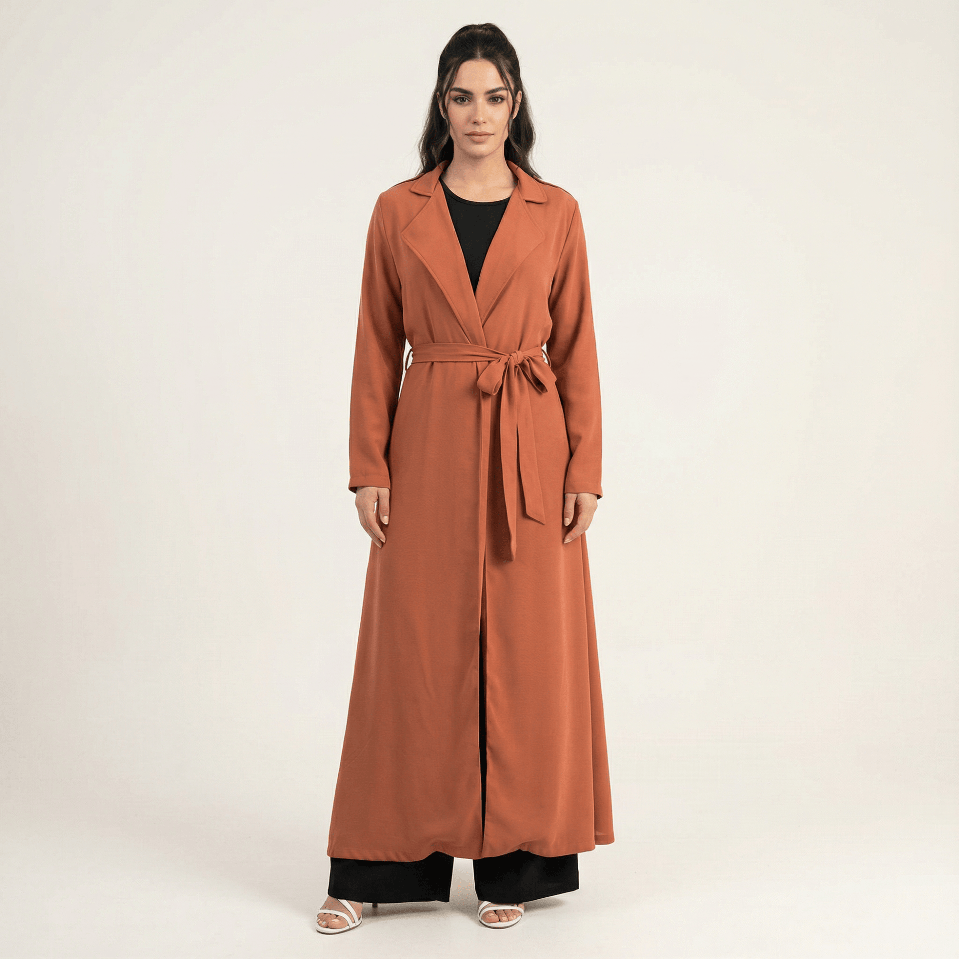 Solid classic Chiffon Maxi Trench Coat | Dress | Kabayare