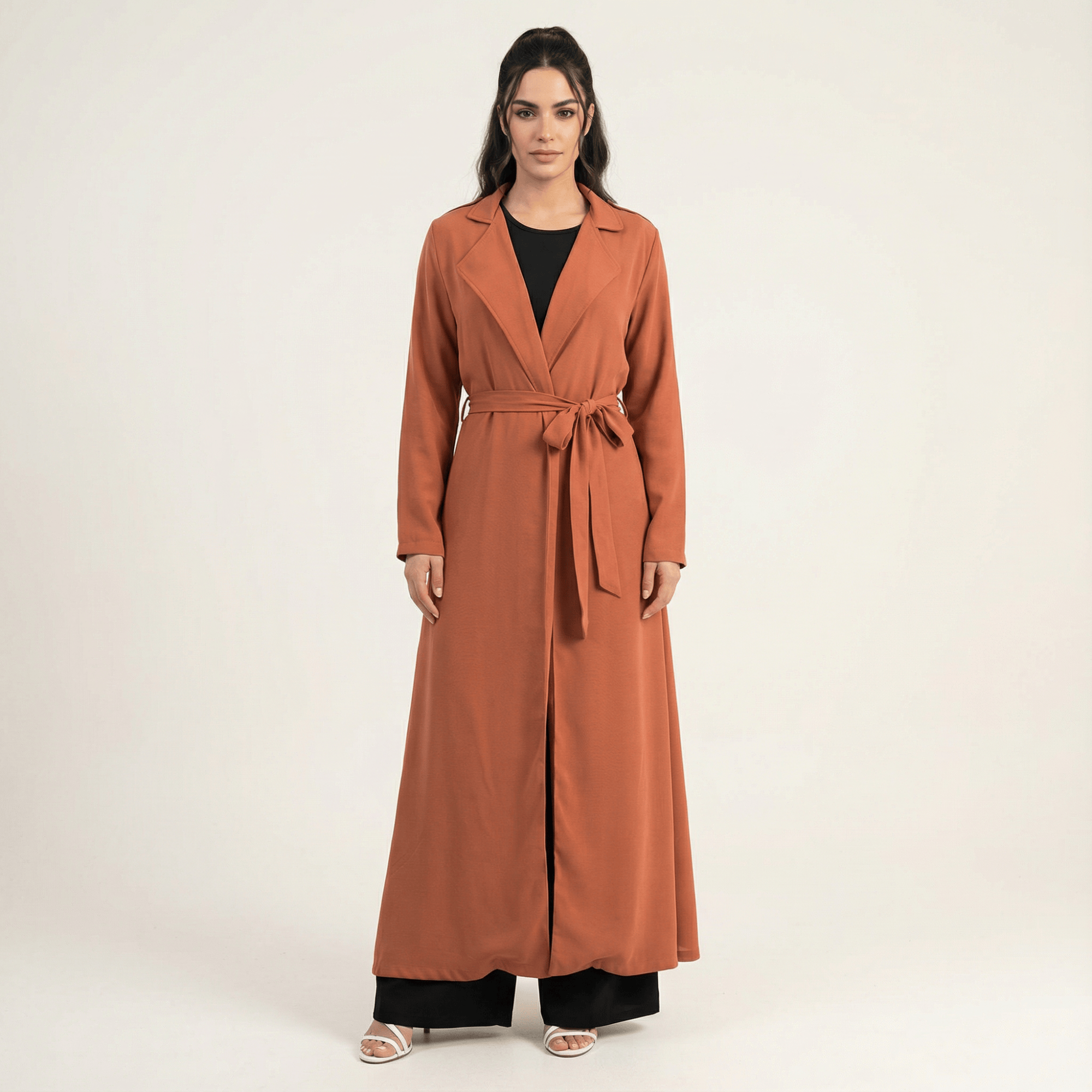 Solid classic Chiffon Maxi Trench Coat Kabayare