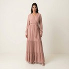 Solid V-neck chiffon tiered maxi dress Kabayare