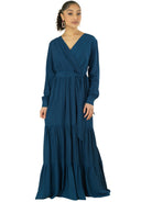 Solid V-neck chiffon tiered maxi dress Kabayare