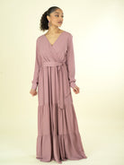 Solid V-neck chiffon tiered maxi dress Kabayare